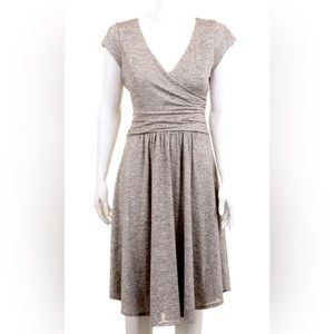 Anthropologie NWT Maeve Tamera Silver Shimmer Fit & Flare Wrap Dress Stretch XS